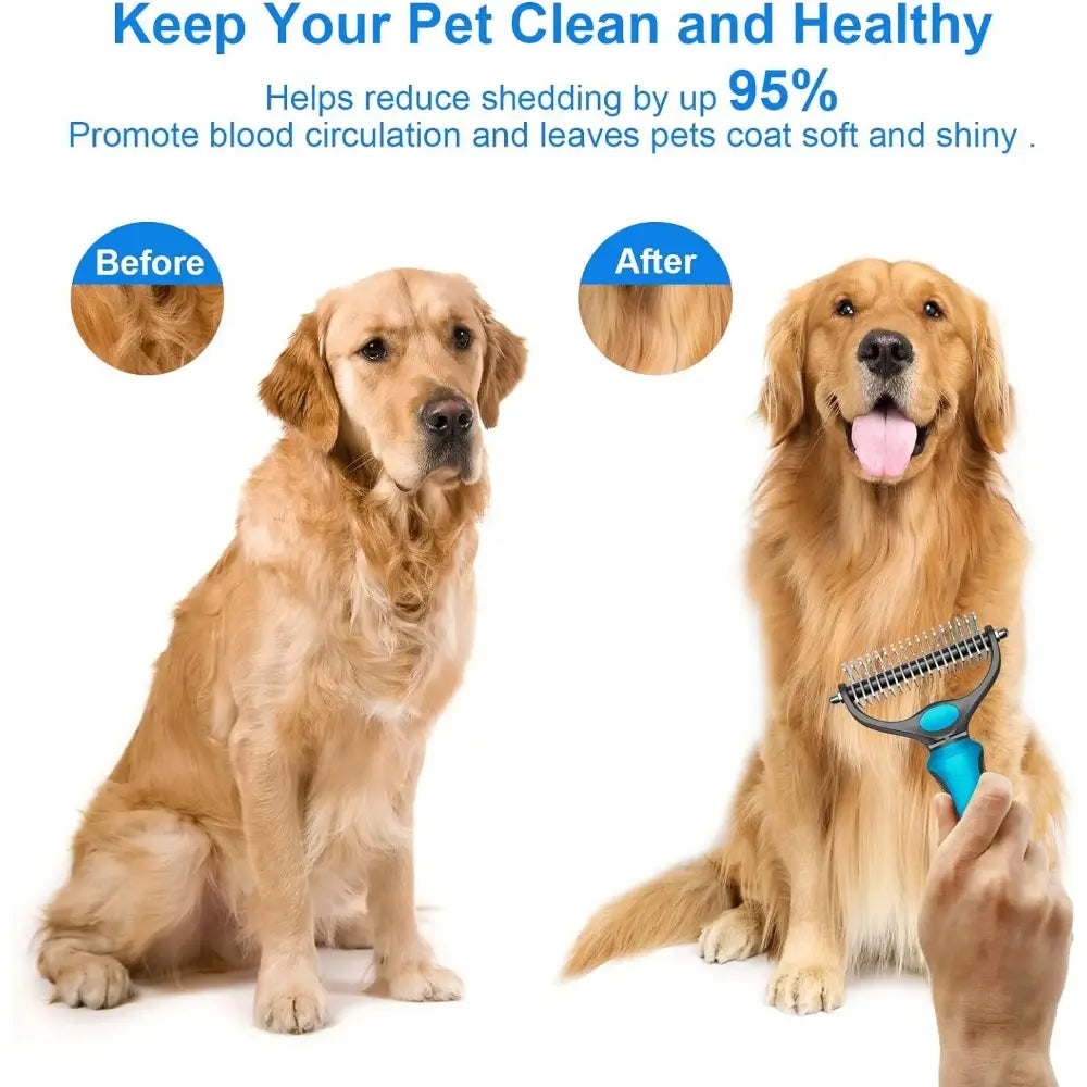 【Summervibes】Pet Grooming Brush-Double Sided Hurtless Shedding and Dematting Undercoat Rake Comb for Dogs and Cats, No More Nasty Shedding or Flying Hair