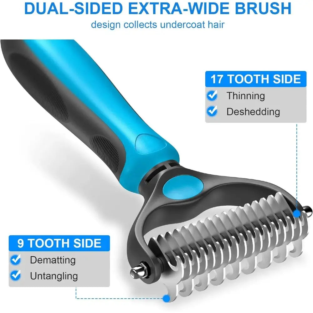 【Summervibes】Pet Grooming Brush-Double Sided Hurtless Shedding and Dematting Undercoat Rake Comb for Dogs and Cats, No More Nasty Shedding or Flying Hair