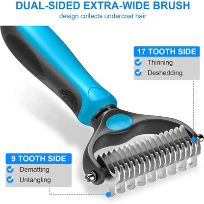 【Summervibes】Pet Grooming Brush-Double Sided Hurtless Shedding and Dematting Undercoat Rake Comb for Dogs and Cats, No More Nasty Shedding or Flying Hair