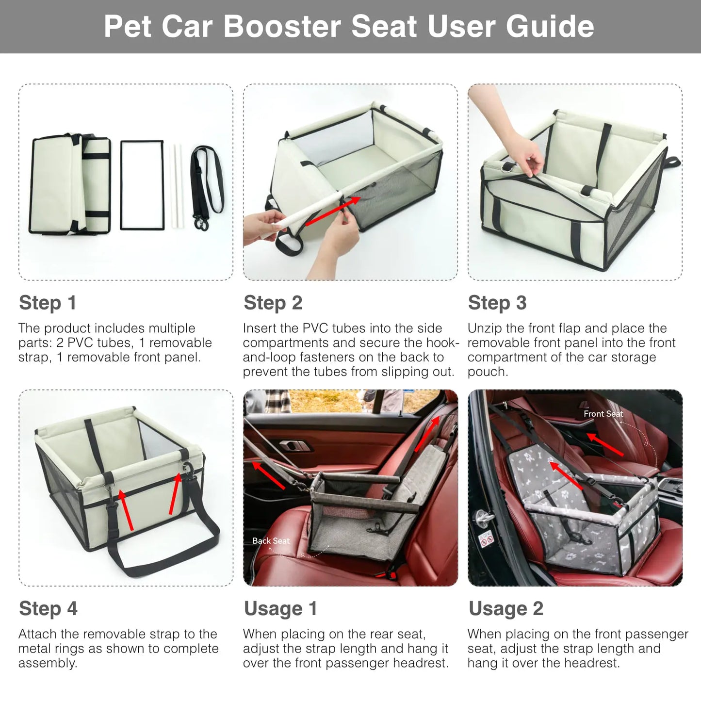 Pet Car Seat – Foldable Travel Safety Booster for Cats & Dogs | Breathable & Easy to Clean with Large Space | Fits Front & Back Seats, Easy to Assemble