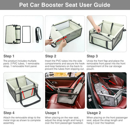 Pet Car Seat – Foldable Travel Safety Booster for Cats & Dogs | Breathable & Easy to Clean with Large Space | Fits Front & Back Seats, Easy to Assemble