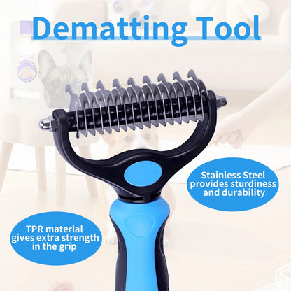 【Summervibes】Pet Grooming Brush-Double Sided Hurtless Shedding and Dematting Undercoat Rake Comb for Dogs and Cats, No More Nasty Shedding or Flying Hair