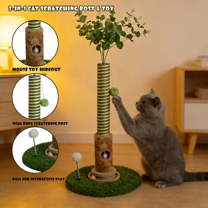 39" Green Cat Tree with Hanging Ball & Mouse – Durable Scratching Post for Small Cats Easy Installation Spacesaving Cattree Interactive Toy#Summervibes#Petlovers