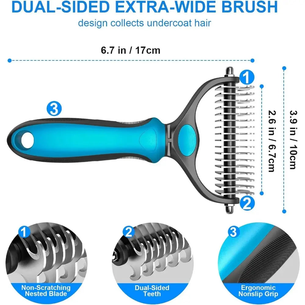 【Summervibes】Pet Grooming Brush-Double Sided Hurtless Shedding and Dematting Undercoat Rake Comb for Dogs and Cats, No More Nasty Shedding or Flying Hair