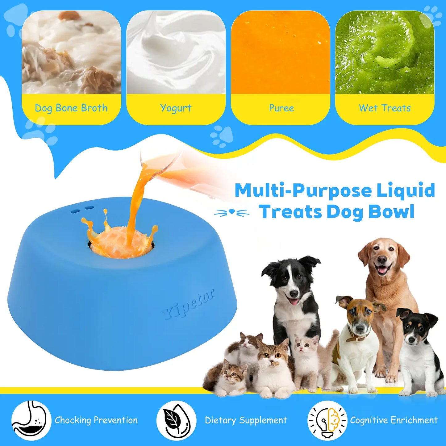 Yipetor Slow Feeder Dog Bowls for Liquid Treat, [Built-In Rolling Ball] No Spill Bone Broth Dog Licking Bowl, Multi-Purpose Puppy Yogurt Feeder Bowl for All Breeds Dietary Supplement/Post-Op Nutrition Feeding,#Summervibes #Petlovers