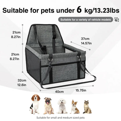 Pet Car Seat – Foldable Travel Safety Booster for Cats & Dogs | Breathable & Easy to Clean with Large Space | Fits Front & Back Seats, Easy to Assemble