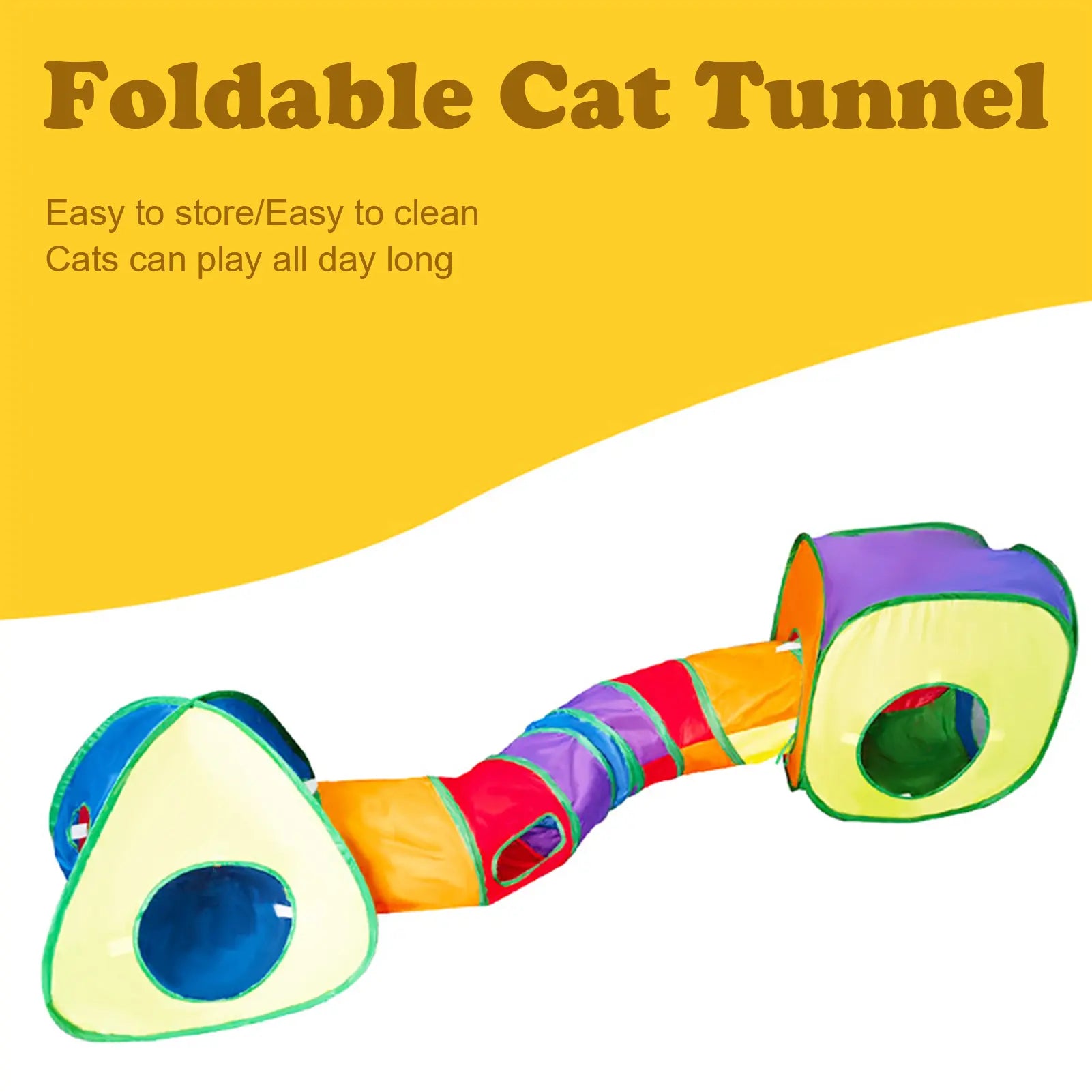 Collapsible Cat Tunnel & Cubes Combo - Polyester Fiber, Collapsible Frame, Colorful Look, Creative Shape, Magic Stickers, Play Ball, Peek Holes, Interactive Play & Rest Functionality, Zipper Bag for Indoor Cats