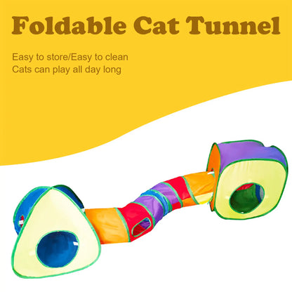 Collapsible Cat Tunnel & Cubes Combo - Polyester Fiber, Collapsible Frame, Colorful Look, Creative Shape, Magic Stickers, Play Ball, Peek Holes, Interactive Play & Rest Functionality, Zipper Bag for Indoor Cats