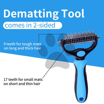 【Summervibes】Pet Grooming Brush-Double Sided Hurtless Shedding and Dematting Undercoat Rake Comb for Dogs and Cats, No More Nasty Shedding or Flying Hair